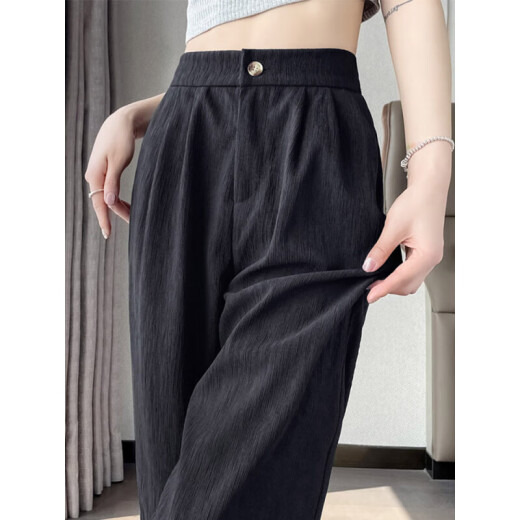 爱依服冰丝西裤裤子女夏季新款宽松小个子高腰直筒阔腿休闲裤女 白色687高品质26.5 M 90-100斤