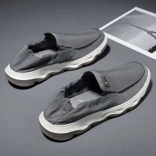 韫舜 帆布鞋男士板鞋老北京韩版潮流时尚休闲简约一脚蹬懒人鞋男鞋 灰色 43码