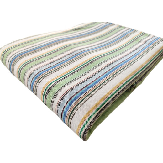 加厚山东纯棉老粗布亚麻棉麻床单单件三件套特厚100全棉老式高端 浅绿细条【凉席+枕套】 1.5m(5英尺)床