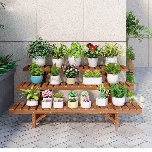 Anya pine flower stand flower pot carbonized indoor and outdoor living room balcony succulent plant stand solid wood multi-layer flower display stand