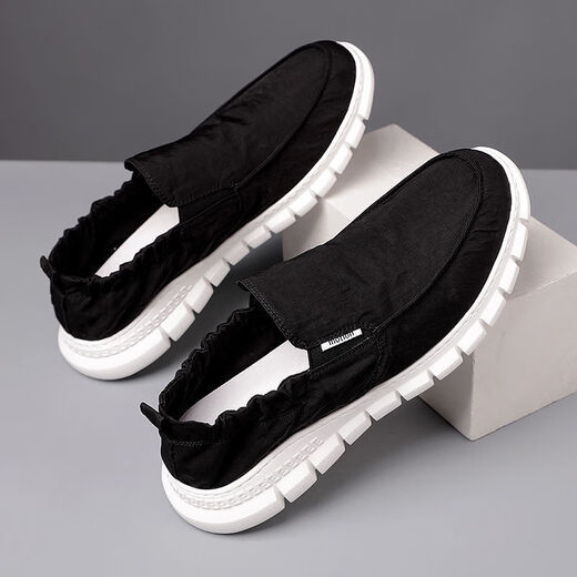 Spider King (Zhizhuwang) Leinwandschuhe Lazy Man treten alte Peking-Stoffschuhe atmungsaktiv, geruchssicher und leicht weicher Sohle lässiger Herrenschuhe Größe 4647 YS9901 All Black 39