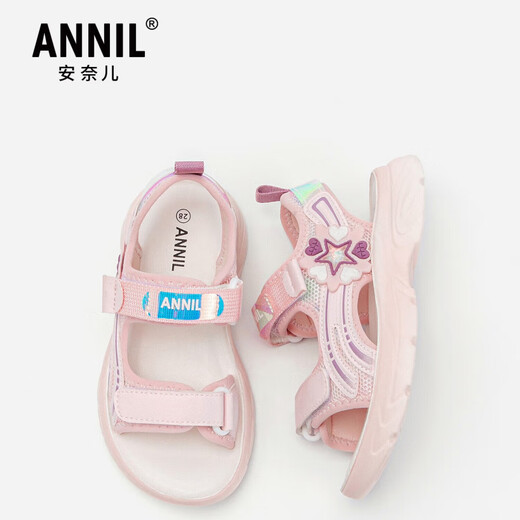Annil Girls Sandals Summer 2025 New Summer Girls Princess Open Toe Soft Sole Sports Children's Beach Shoes 6292 Pink 30 19.2cm/Suitable for feet 18.2cm long