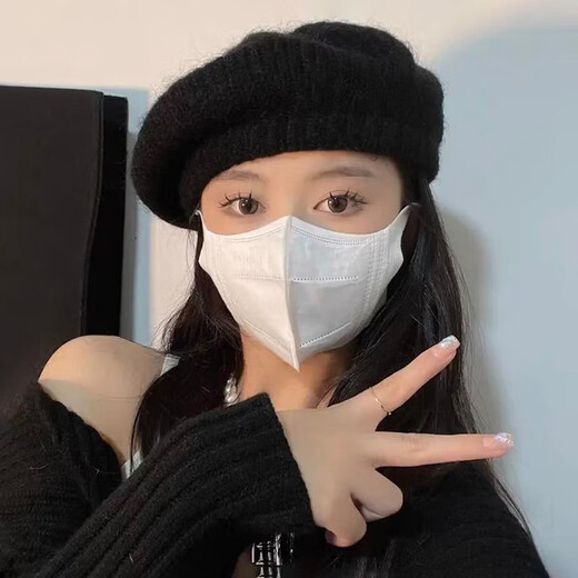 啕二啕 white beret women's plush hat winter women's fashion new warm mohair knitted woolen hat painter hat black