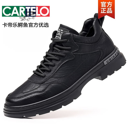 CARTELO crocodile leather shoes for men 2025 autumn and winter new fashion versatile genuine leather business casual shoes black soft sole sports men's shoes FL5678 black four seasons 42