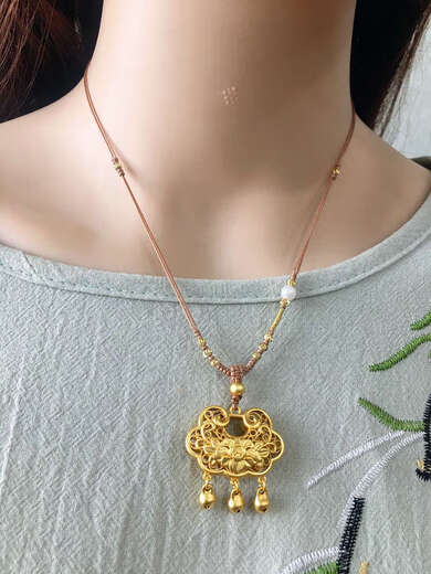 Micro-gifted gold pendant rope Buddha brand gold lock braided rope sand gold lock bag pendant lanyard jade high-end jade safe lock braided rope light brown single rope