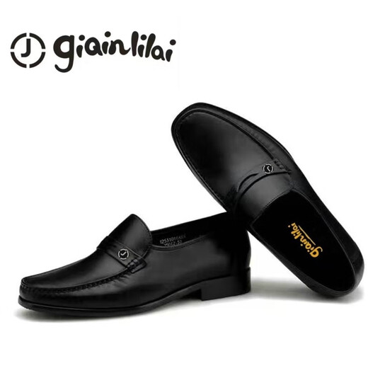 Counter men's toe-layer cowhide business casual shoes men's shoes soft sole soft surface breathable formal shoes office shoes cowhide shoes black first model 40 European size one size larger