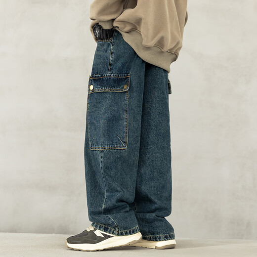 
McTicco boys' spring and autumn straight jeans 2024 new big children's spring and autumn pants children's work trousers spring suit 13077 blue [spring and autumn style] 120cm