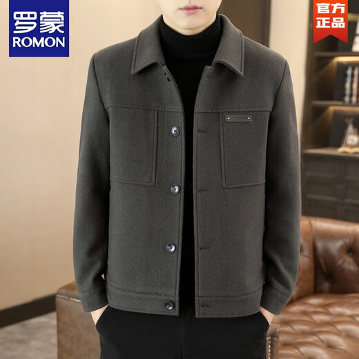 ROMON's new autumn and winter woolen jacket men's Korean style slim lapel plus velvet thickened short coat coat trendy plus velvet brown thickened 2XL 135-150Jin Jin is equal to 0.5 kg