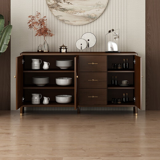 Huanghai Furniture new Chinese style solid wood sideboard tea cabinet wine cabinet multi-functional all-in-one wall storage cupboard home kitchen sideboard metal handle + solid wood cabinet leg length 158CM