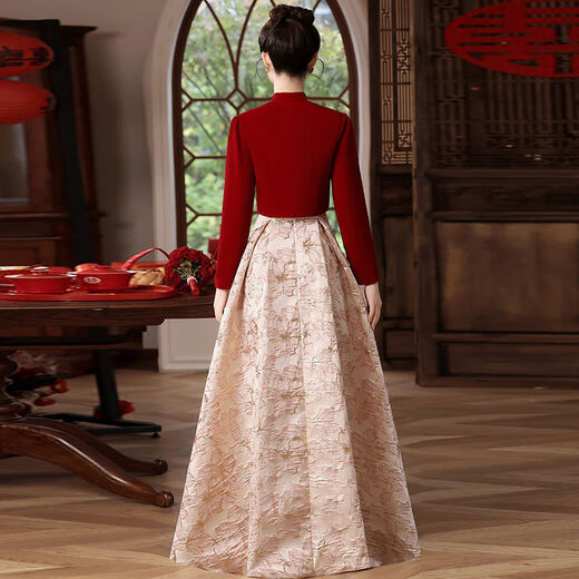 Ropa de compromiso de Yingwen para mujeres vestidos de noche para mujeres 2024 Nueva ropa de tostada de temperamento de alta gama para novia nueva boda china burdeos m largos