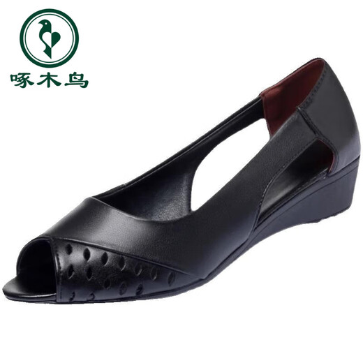 
Woodpecker brand broken-size genuine leather sandals for women 2025 new summer comfortable soft sole heeled leather shoes fish mouth mother sandals off white 37