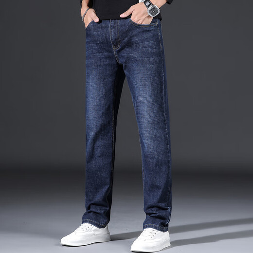 Aemape American Apple High-End-Jeans für Männer im Sommer dünne amerikanische elastische losen gerade Männerhosen Casual Hosen Männer 6221 Blau und schwarze reguläre Größe 30 Größen Taille 2 Fuß 3 geeignet für etwa 110-120 Jin [Jin entspricht 0,5 kg]
