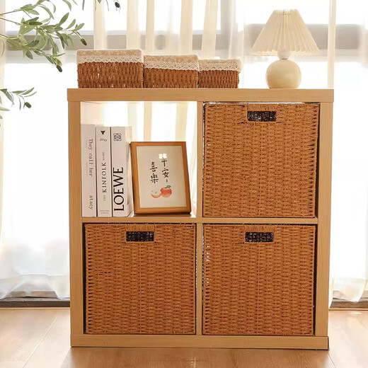 Sorachi lattice cabinet woven storage basket household imitation rattan storage box storage box cabinet clothing sundries organizing storage box coffee color 31*31*31 foldable