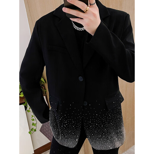 An Chuxia's star-studded high-end suit men's fashionable design niche super good-looking top black suit jacket loose black S