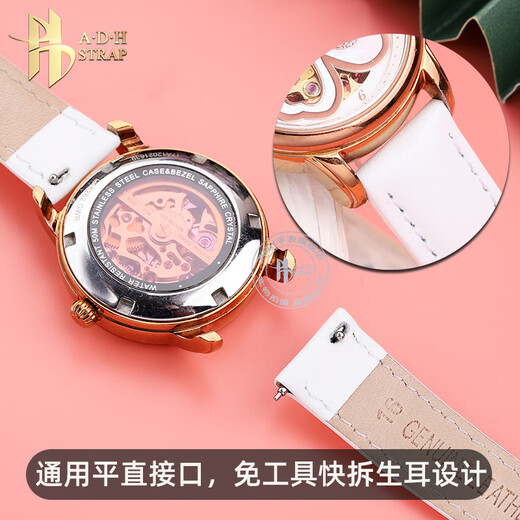ADH白色女士手表带 适配卡西欧SHE-5010 5020 5023 LV-T01系列手表链 8806-钢色针扣 接口宽度12mm
