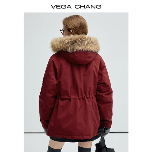 VEGA CHANG三防羽绒服女冬2024年新款貉子毛领保暖工装派克服外套 A款/深藏蓝(三防版) S