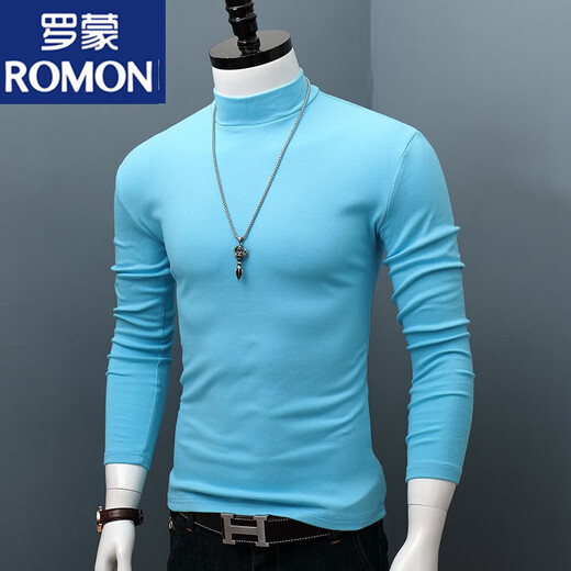 ROMON Cotton Spring Autumn and Winter Half Turtle Collar Bottoming Shirt Men's Slim Fit Lined Long Sleeve T-shirt Men's Autumn Clothes Outerwear Black XL Recommended 140Jin Jin equals about 0.5kg