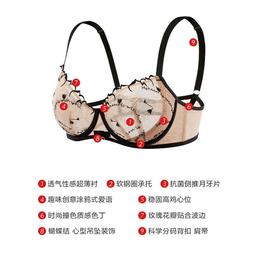 Odifen Underwear Feminine Lace Ultra-Thin Bra Set Embroidered Side Breast Collection Gift for Girlfriend XB2325