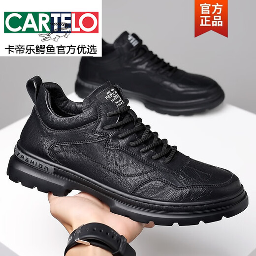 CARTELO crocodile leather shoes for men 2025 autumn and winter new fashion versatile genuine leather business casual shoes black soft sole sports men's shoes FL5678 black four seasons 42