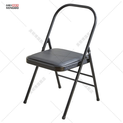 Meimbo yoga chair Yoga Iyengar assistive Pilates chair PU surface special folding yoga stool rear double beam black cloth surface with waist support 1.5 tube wall special c