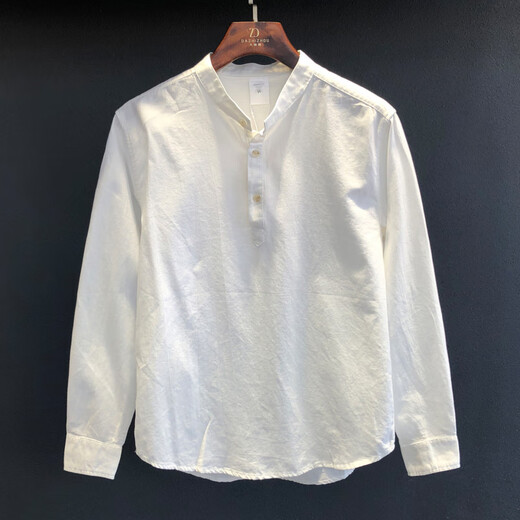 Beihai Erxiang 2025 new autumn men's Henry collar shirt tops as base, versatile, simple, pure cotton, breathable, fashionable, apricot L 120-135Jin Jin equals 0.5 kg