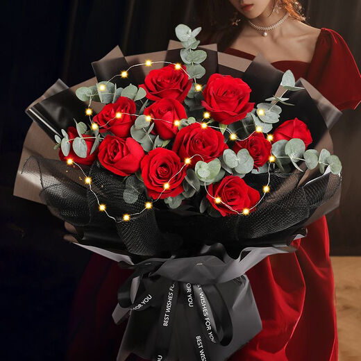 Aili Flowers 99 roses for girlfriend, wife, birthday flowers, date flowers, proposal, confession gift, flower shop delivery, 11 red roses bouquet (guaranteed compensation if not fresh)