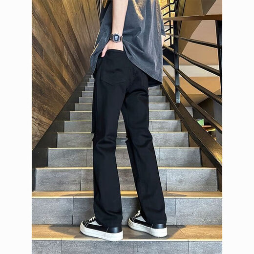 潮韩都破洞牛仔裤男生春秋夏季美式设计感修身直筒裤子潮牌显瘦休闲裤 浅蓝色G838 L