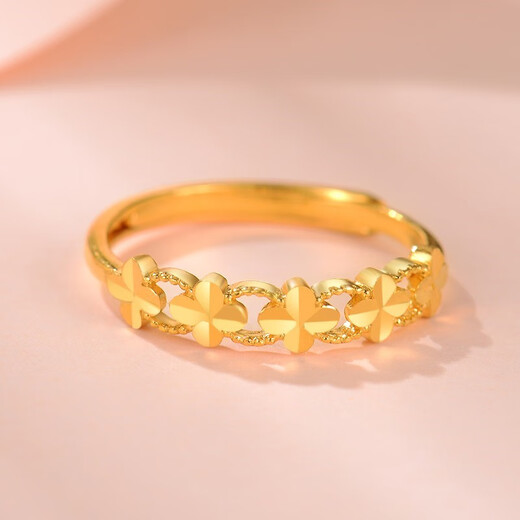 Yujingji Fat Donglai same style Focus on quality Four-leaf clover ring new gold women's model 999 gold opening adjustable 5 four-leaf clover ring
