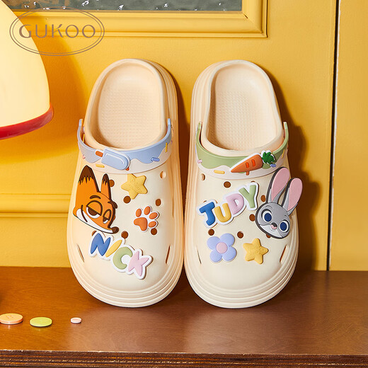 Gukoo Slippers Women's Summer Crazy Zootopia Crocs Home Can Wear Non-Slip Thick-Soled Beach Shoes Off-White 37-38