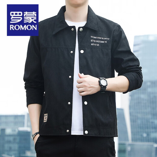 
ROMON 2025 new men's lapel jacket retro jacket thin shirt suede spring and autumn gown youth clothes [Autumn style] K12806 black [Quality guarantee] M