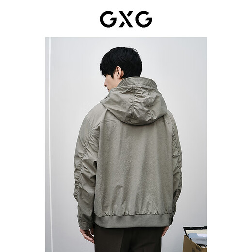 GXG男装  商场同款灰绿色通勤连帽夹克 2024年春季新品GFX12101 灰绿 S