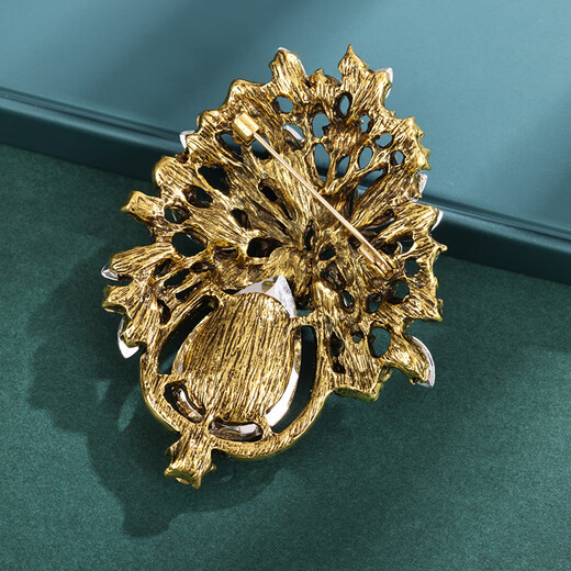 MIEG national style flower brooch, light luxury and elegant diamond-encrusted corsage, retro exquisite full-diamond brooch, gift for mother, red