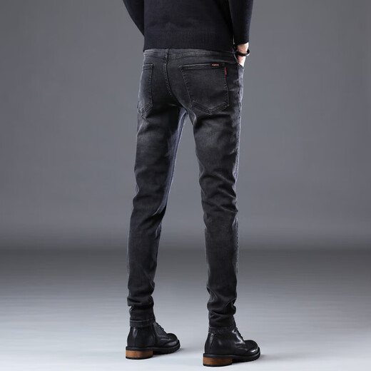 Romon Black Jeans Spring y Autumn Slim Feet Small Pequeños Pantalones casuales de hombres Largos Pantalones delgados de verano 1048-Negro Regular 29