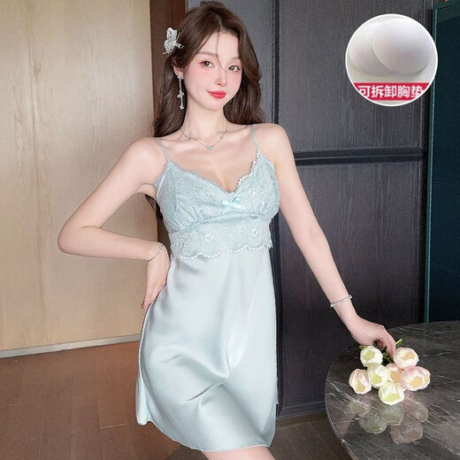 睡裙女夏季吊带冰丝2025新款夏天带胸垫性感睡衣纯欲风家居服 JS_9226#吊带裙 黑色 带活动胸 M码适合80-100斤