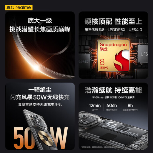 Realme (realme) [Quickly shipped in large quantities] Realme GT5Pro third generation Snapdragon 8 flagship core IMX890 super light and shadow periscope telephoto 100W light speed flash charging AI mobile phone Haoyue 16+1T official standard [order to enjoy a lot of luxury], present]