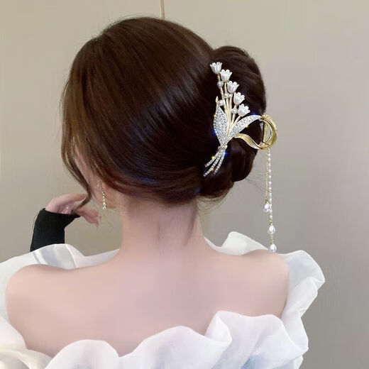 Crystal wheat ear hairpin hairpin headwear female high-end 2025 new style grabber clip back of the head shark clip ladies birthday gift