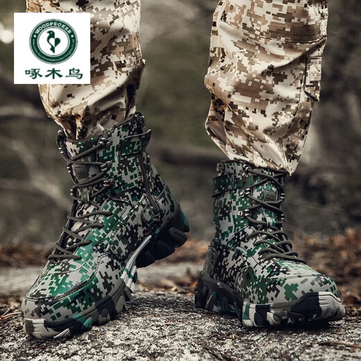 Woodpecker Large Size Martin Boots Men's Shoes Breathable Tactical Boots Outdoor Hiking Wear-resistant Training Combat Boots High Top Boots Black 42