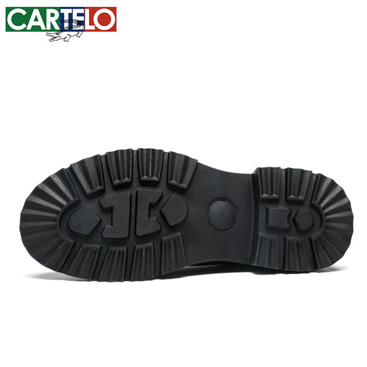 CARTELO British Men's Leather Shoes Thick Sole Increased Business Casual Shoes Low-top Round Toe Breathable Cowhide Shoes Men's 9960 Black 38