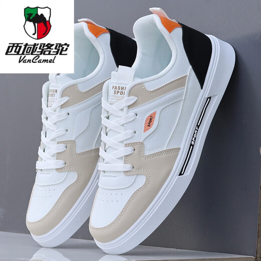 Western Camel (VANCAMEL) Men's Shoes 2025 New Autumn Leather Sports and Casual Board Shoes Men's Versatile Fashion White Shoes White and Black 9910[K] 40 250mm