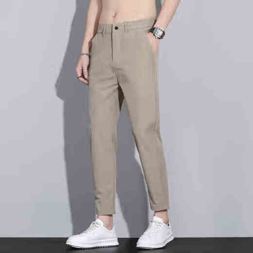 
Charlotte Men's Summer Cropped Pants Slim Ice Silk Thin Small-Feed Pants Men's 2025 Summer New Straight-Line Casual Pants 9905 Black 29