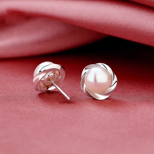 Qi Xiaomi Pure S999 Pure Silver Earrings Women's Earrings Real Freshwater Pearl Earrings Valentine's Day Practical Birthday Gift for Mom Plum Blossom Pearl Earrings Pair
