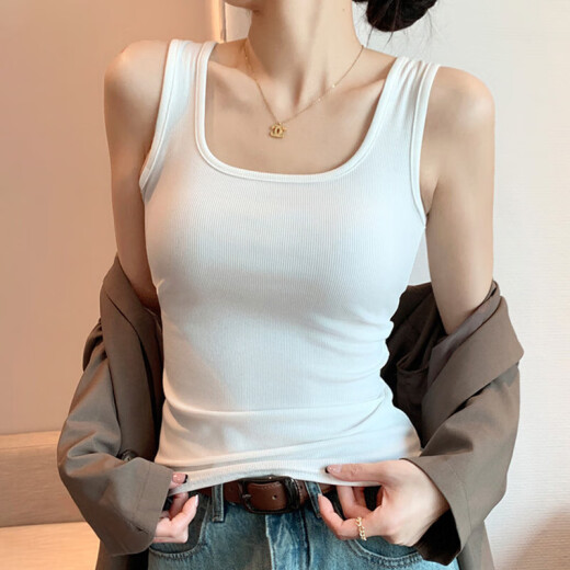 妙奕嘉棉质吊带背心女士可外穿美背黑白色打底背心无袖吊带内搭打底衫 棉质U领螺纹背心【黑】100-140斤