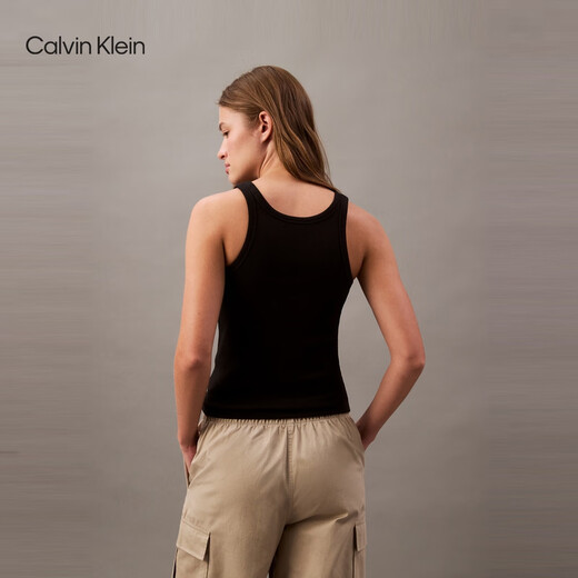 Calvin KleinJeans【明星同款】25春夏新款女ck罗纹弹力修身背心T恤47B829G UB1-太空黑 M
