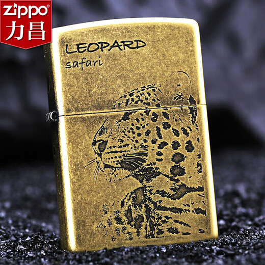 ZIPPO原装正版zippo煤油打火机 美洲豹仿古银古铜 双面蚀刻小豹子韩版 古银色【单机无油】DY9902GY