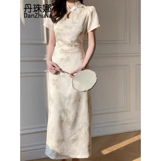 丹珠娜（DanZhuNa）新中式连衣裙子夏天女装2025年夏季新款国风文艺气质旗袍改良长裙 1276杏色裙子 M