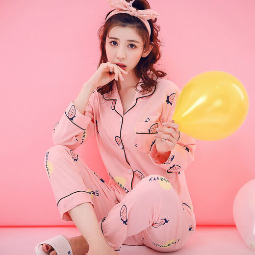 
Pure cotton pajamas women's long-sleeved spring and autumn suit summer cardigan large size middle-aged home clothing 842 XL suitable for 120-140Jin [Jin equals 0.5 kg]