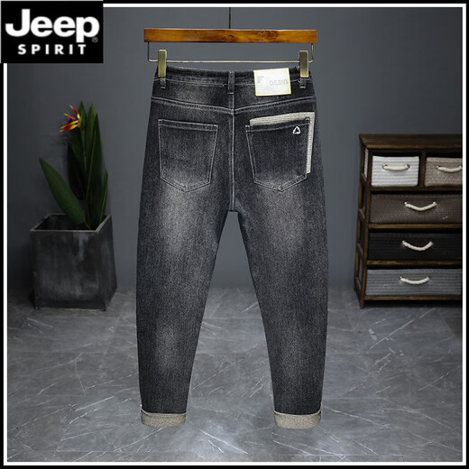 JEEP SPIRIT高端深蓝色牛仔裤男士2025年春季新款宽松直筒春秋款休闲裤子秋冬 9930黑灰色 30 腰围二尺三