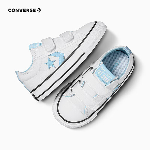 Converse Converse children's shoes for boys and girls low-top canvas shoes summer new Star Arrow Velcro children's casual shoes white/blue 22 recommended foot length 13cm