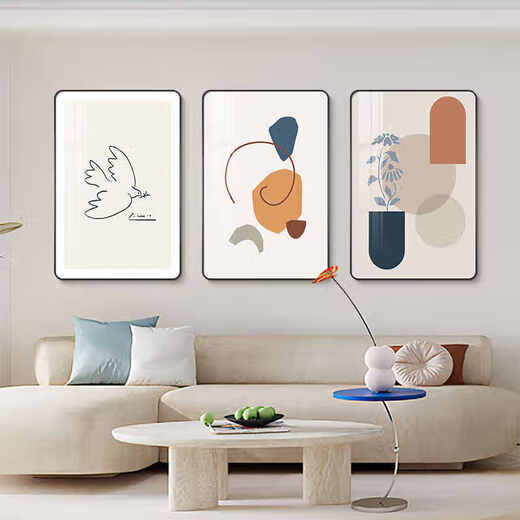 Huaixue moderne einfache Wohnzimmer Dekoration Malerei Nordisches abstraktes Sofa Hintergrund Wandhängemalerei High-End-Touch-Figur Triplet-Wandbild JD13548 50*70/50*70/50*70 Kristallbild PVC Schwarzer Grenze