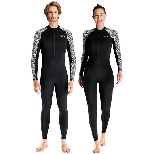 DIVE&SAIL men's and women's one-piece swimsuit long-sleeved quick-drying suit surfing suit wetsuit ice-sense Lycra jellyfish suit hot spring suit black men's S